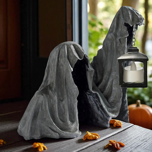 👻 Faceless Ghost Lantern Statue – Resin Halloween Decor