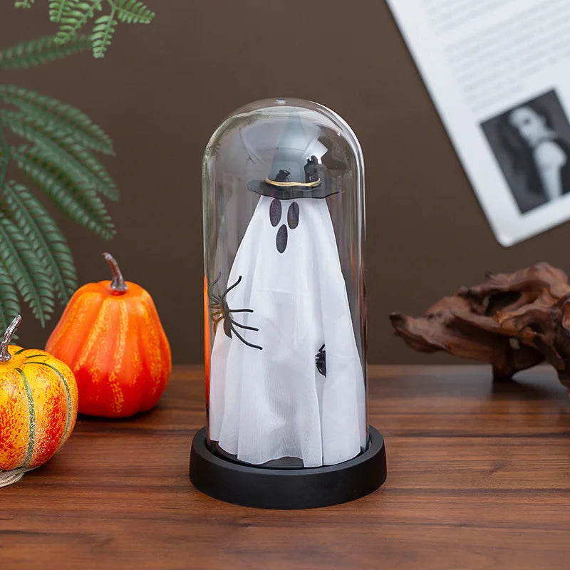 Spookify Your Space with Our Adorable Light-Up Ghost in a Glass Cloche! 🎃👻✨