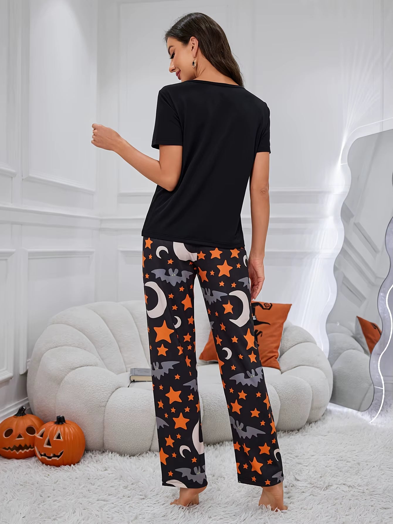🎃 Halloween Cartoon Pajama Set – Cute Short-Sleeve & Pants