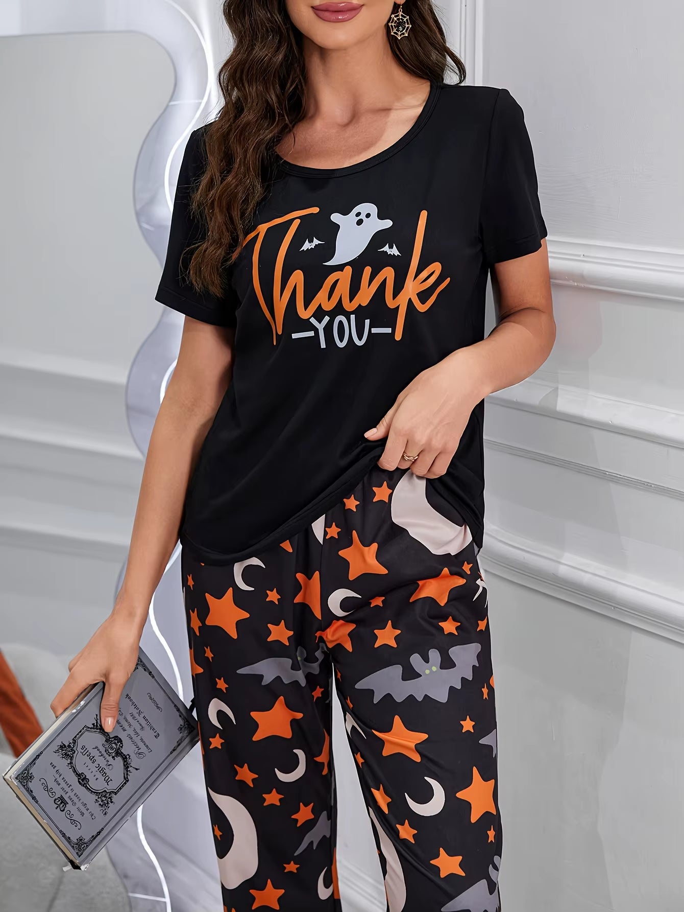 🎃 Halloween Cartoon Pajama Set – Cute Short-Sleeve & Pants