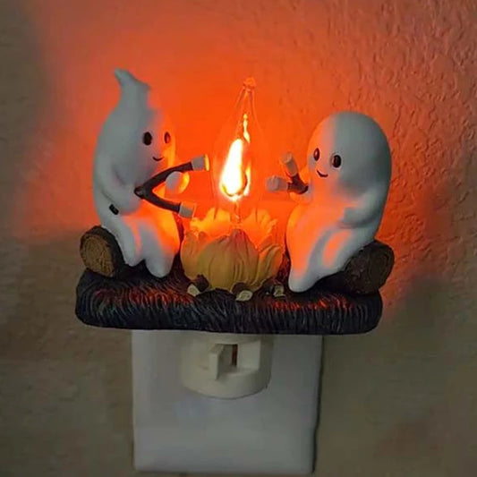 Halloween Flickering Nightlight LED Faux Fire Lamp Halloween Bedroom Night Light Indoor Decorations Gifts for Family Home Decor