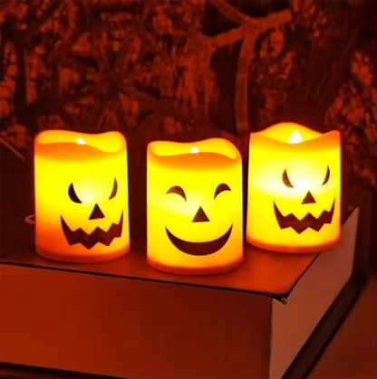 🕯️ 6pcs Halloween Flameless Pumpkin Candles – LED Flickering Lights