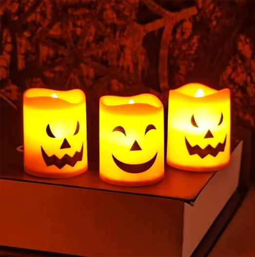 🕯️ 6pcs Halloween Flameless Pumpkin Candles – LED Flickering Lights