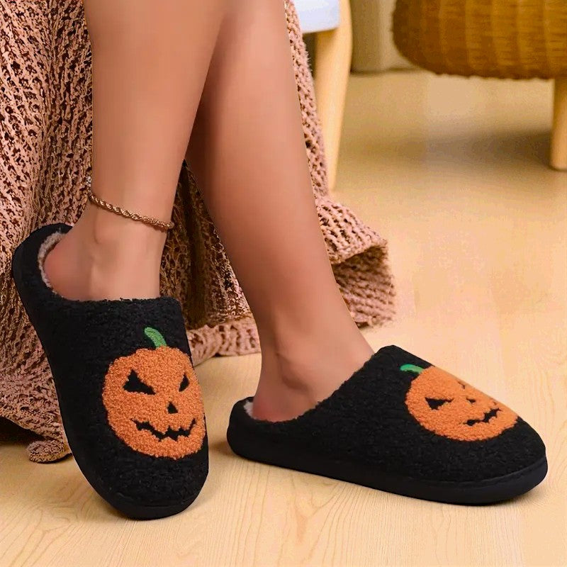 Cotton Fluffy Slippers Home Cartoon Pumpkin Platform Plush Slides Couple 2025 Funny Halloween Casual Designer Shoes Women Indoor