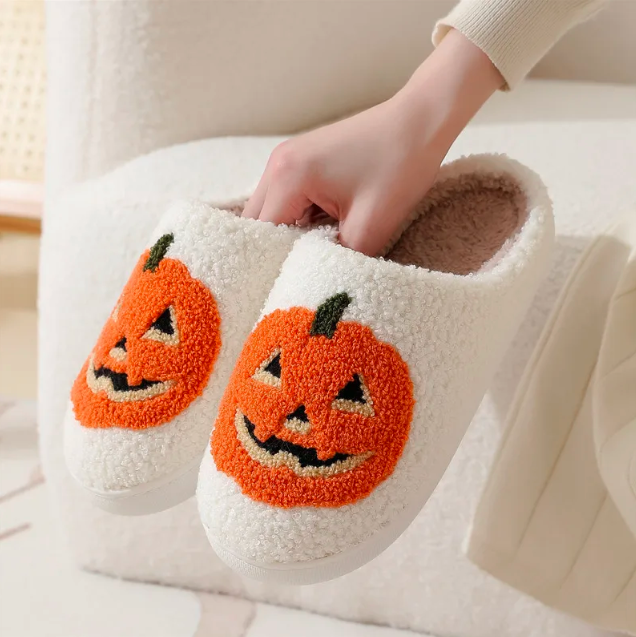 Cotton Fluffy Slippers Home Cartoon Pumpkin Platform Plush Slides Couple 2025 Funny Halloween Casual Designer Shoes Women Indoor