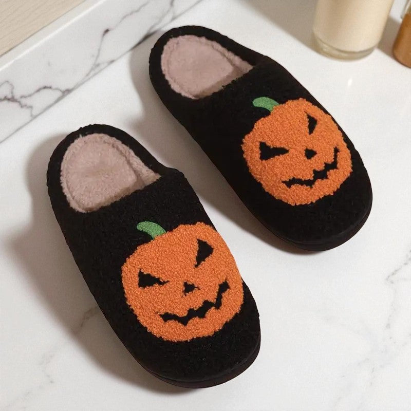 Cotton Fluffy Slippers Home Cartoon Pumpkin Platform Plush Slides Couple 2025 Funny Halloween Casual Designer Shoes Women Indoor