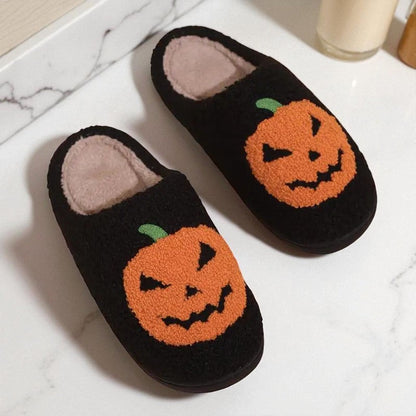 Cotton Fluffy Slippers Home Cartoon Pumpkin Platform Plush Slides Couple 2025 Funny Halloween Casual Designer Shoes Women Indoor