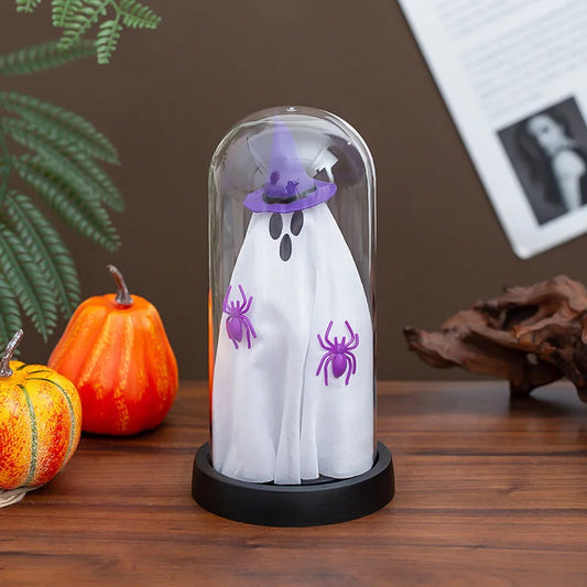 Spookify Your Space with Our Adorable Light-Up Ghost in a Glass Cloche! 🎃👻✨