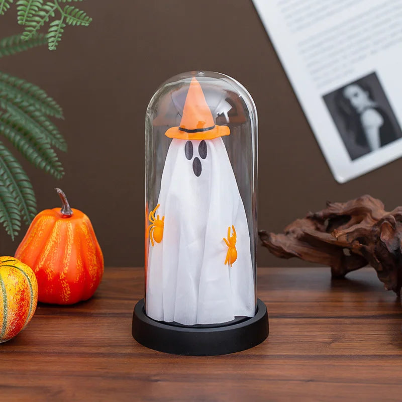 Spookify Your Space with Our Adorable Light-Up Ghost in a Glass Cloche! 🎃👻✨
