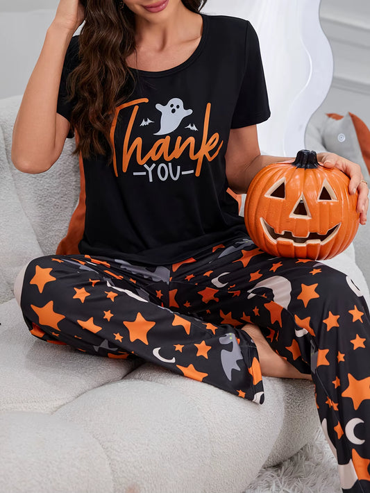 🎃 Halloween Cartoon Pajama Set – Cute Short-Sleeve & Pants